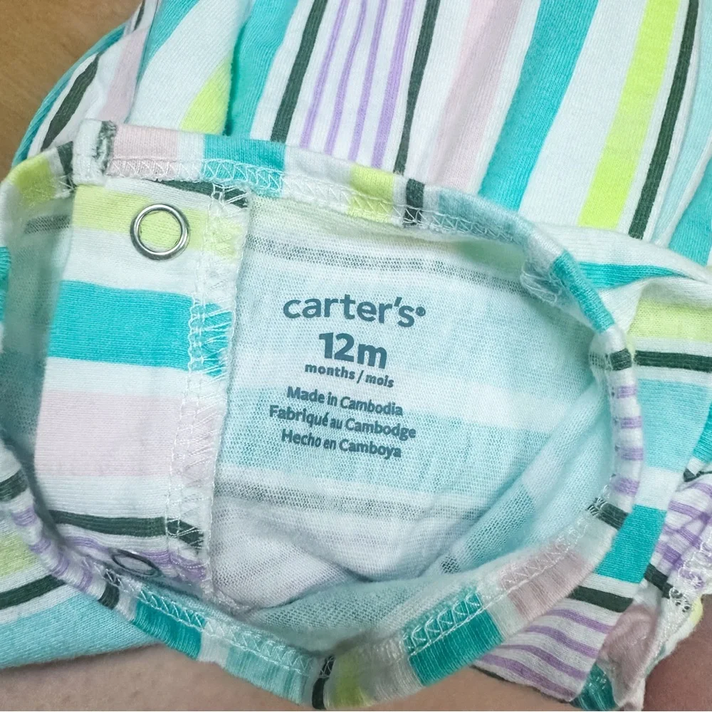 Carters Neon Pastel Stripe Ruffle Cap Sleeve Empire Waist Dress Baby Girl 12M